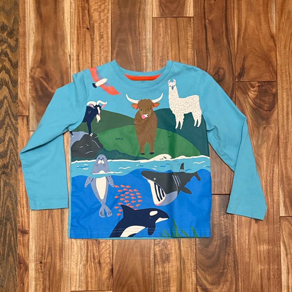 Mini Boden Blue Animal Adventure Long Sleeve Tee